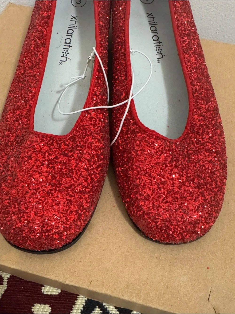 NEW Xhilaration Ruby Red Glitter Block Heel Slipper Party Dress Shoes Size 3